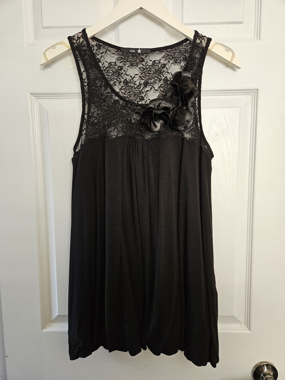 Black Balloon Hem Sleeveless Women's Top With Lace Upper - MXM Club Size 1X